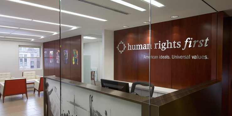 Human Rights First Reception sign
