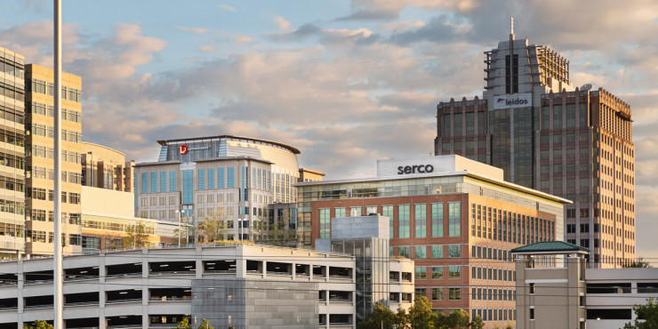 Serco outdoor building sign on highrise